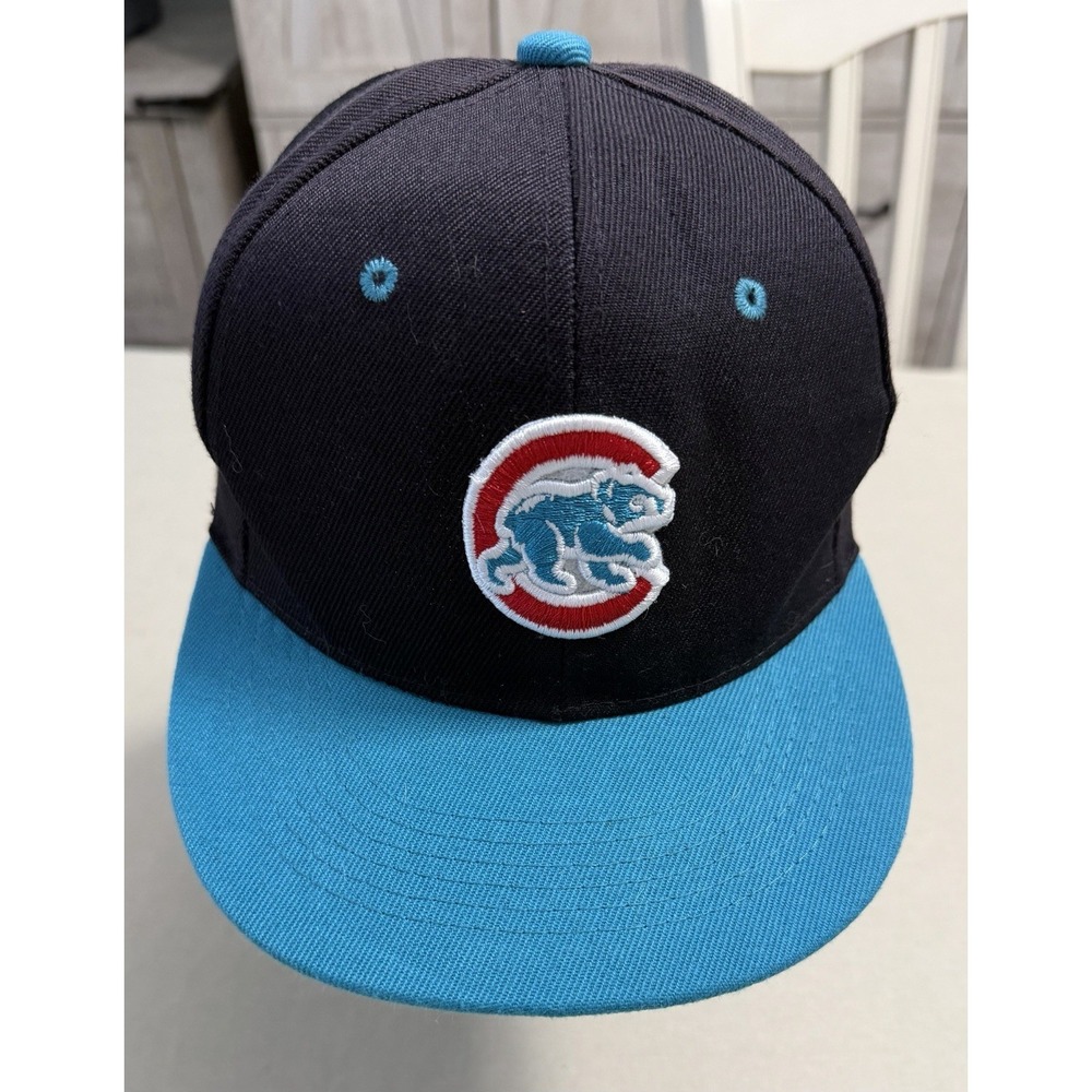 Vintage Chicago Cubs Snapback Hat‎ Black Teal Flat Brim 90s Y2K Streetwear